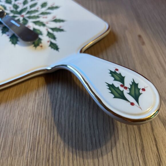 Lenox Holiday Paddle Cheese Board Holly Berry EUC W Box - Picture 5 of 12